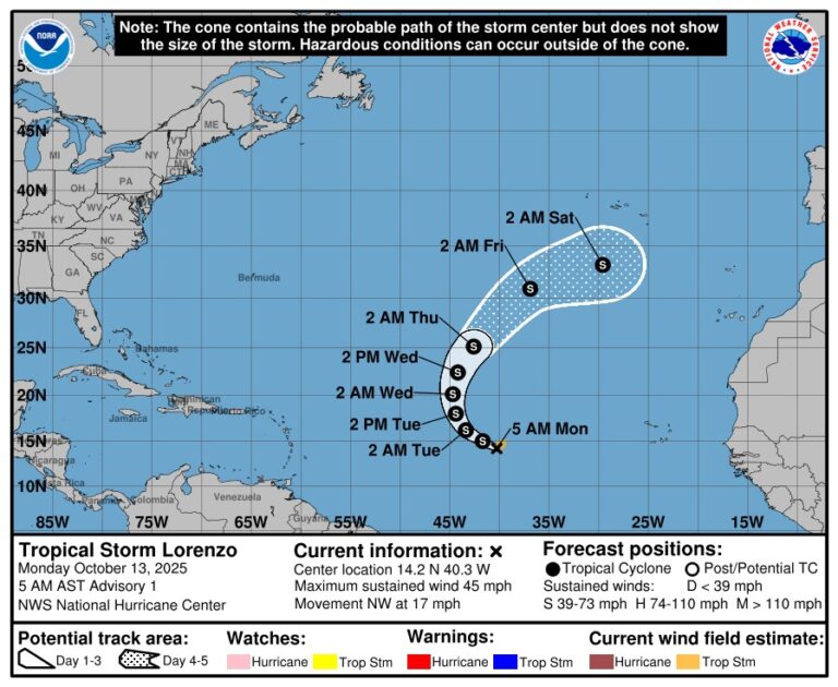 Se forma la tormenta tropical Lorenzo, ¿Representa peligro para República Dominicana?