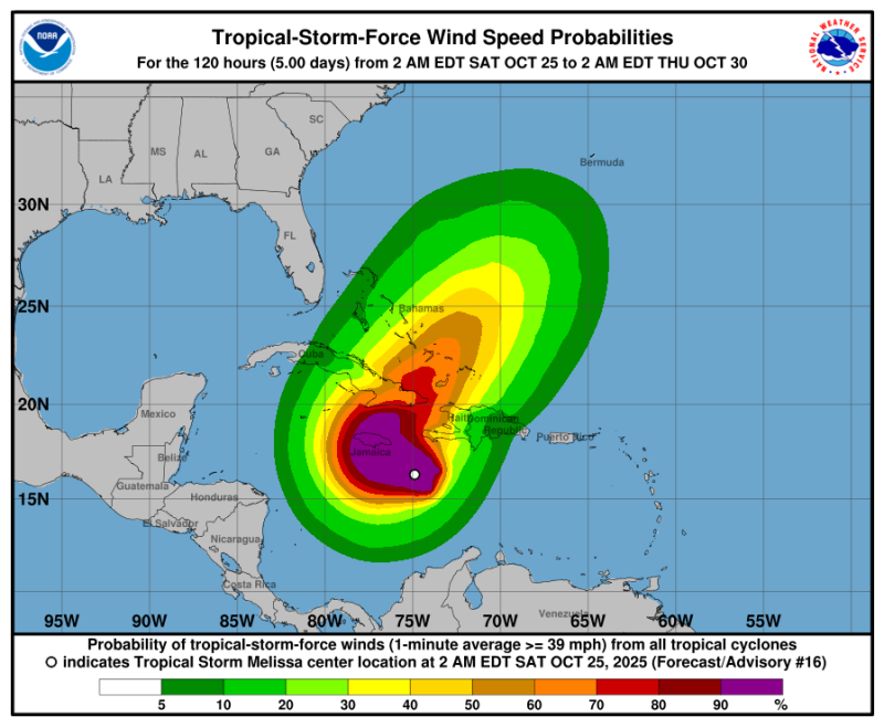 Melissa a punto de convertirse en huracán con vientos de 110 km/h y amenaza catastrófica